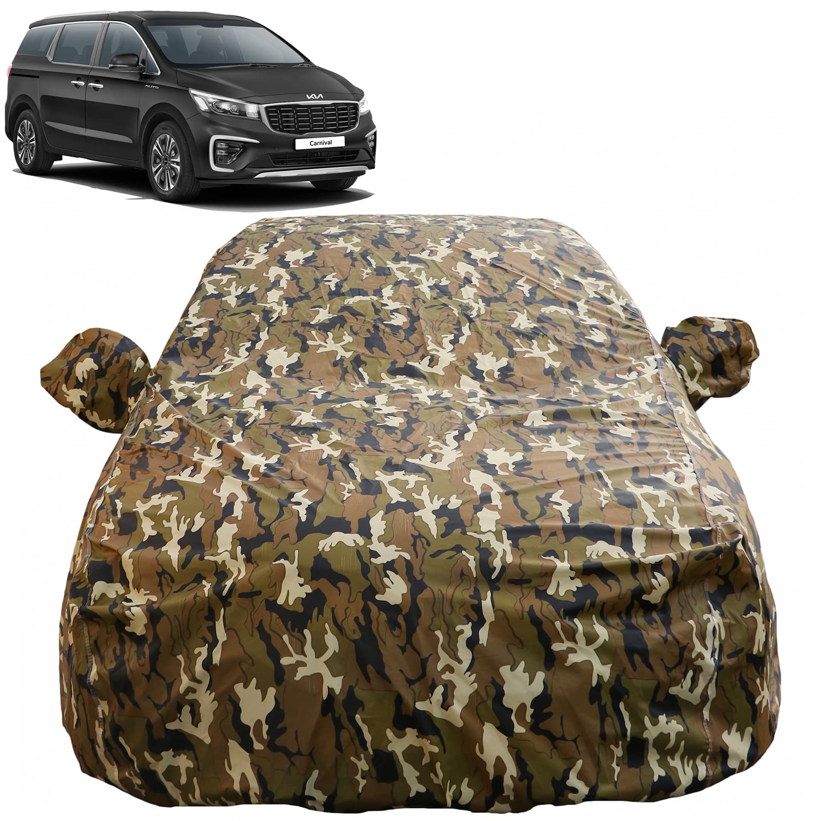 Autofact Waterproof Car Body Cover Compatible with Kia Carnival with Mirror Pockets (Camouflage Design)