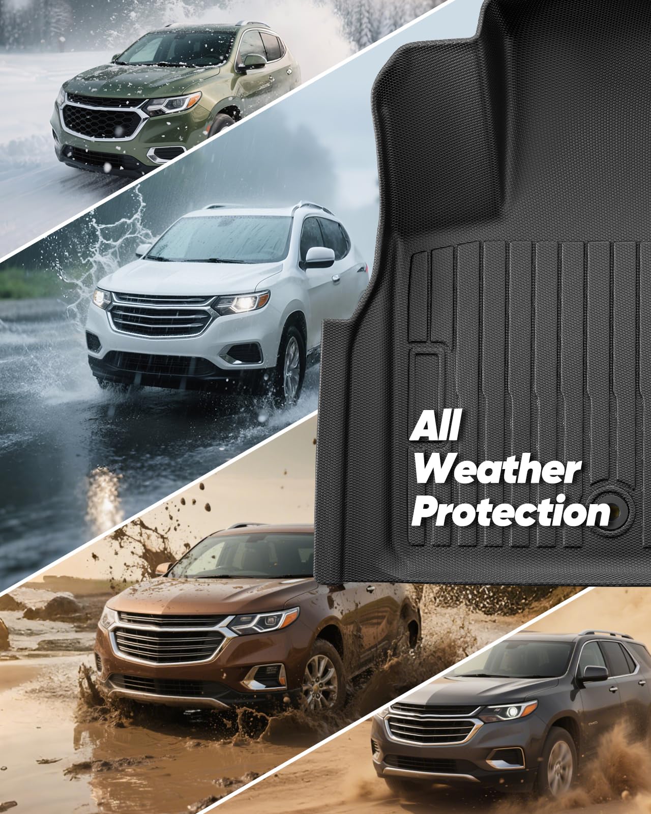 All Weather Floor Mats Custom Fit for Chevy Traverse 2009-2017 Only Fits Captains Chairs Front Backseat Row Liners — view 8