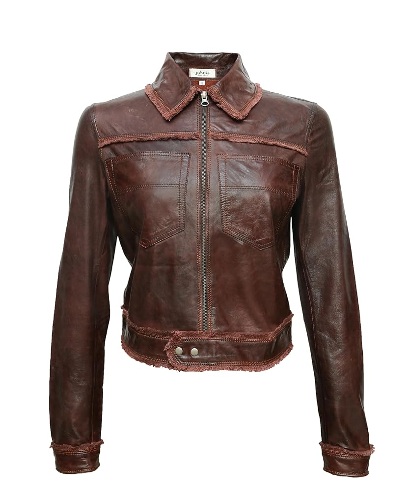 Women's Dark Brown Distressed Leather Jacket Real Lambskin