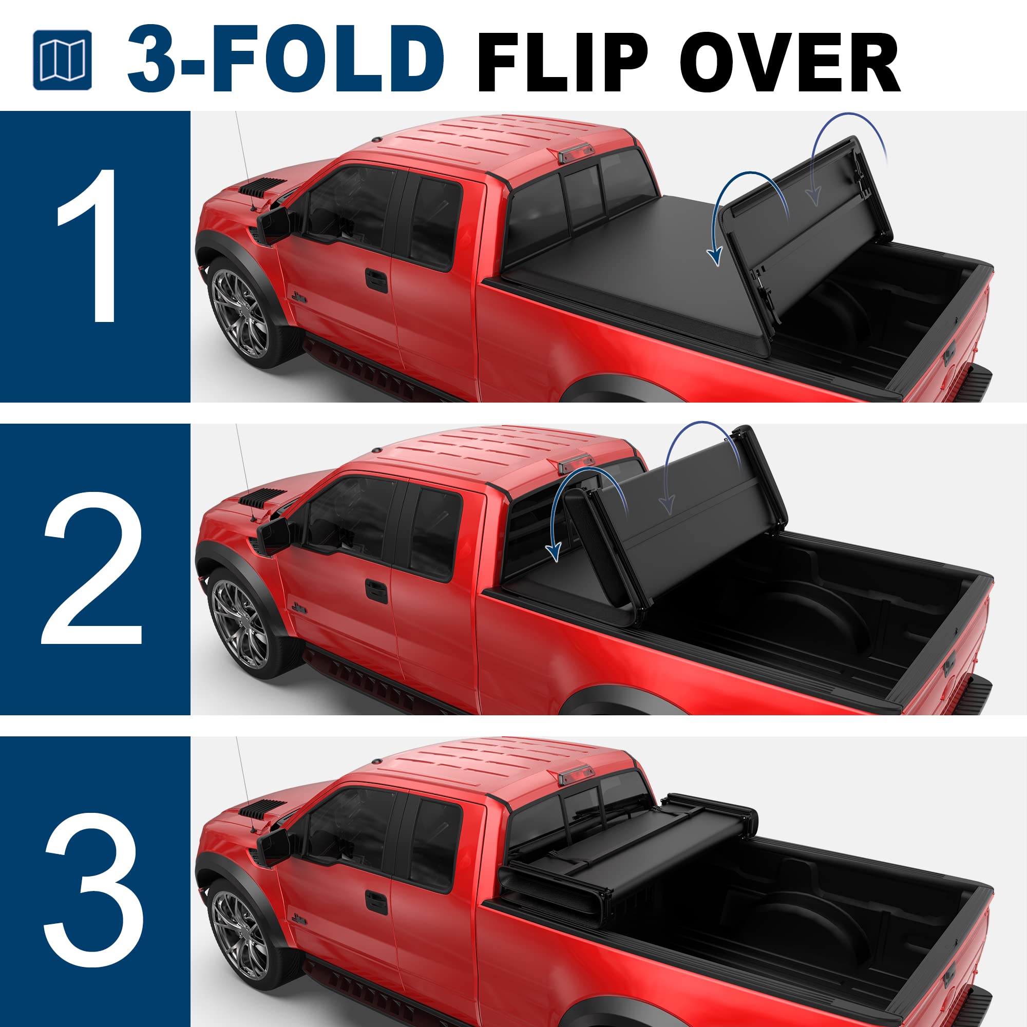 MOSTPLUS Tri Fold Soft Folding Truck Bed Tonneau Cover Compatible for