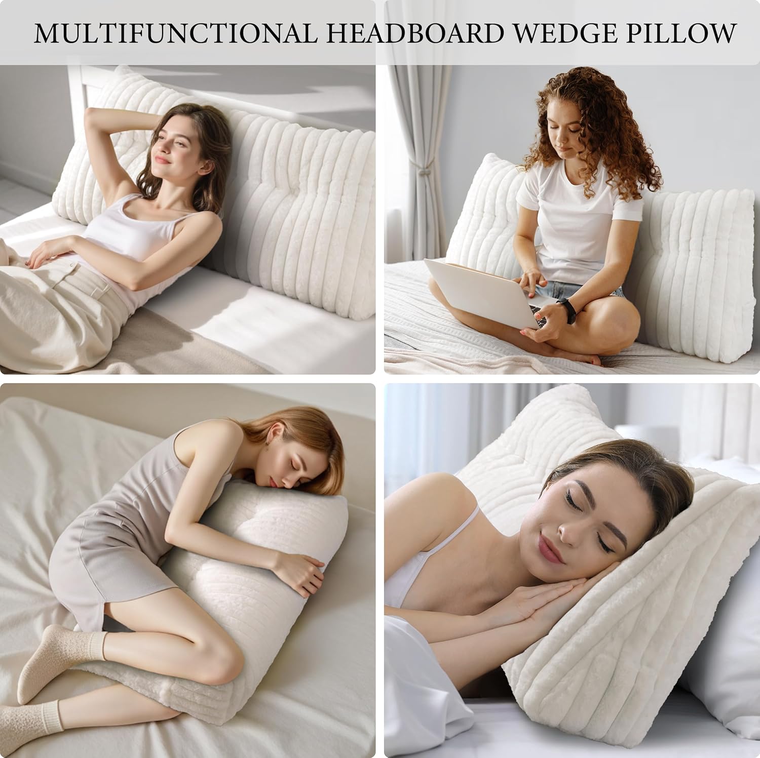 Headboard Pillow Queen, Triangular Wedge Pillow Headboard Queen, Cushion Headboards Reading Pillows, Backrest Pillows for Sitting in Bed or Working with Removable Cover, Beige