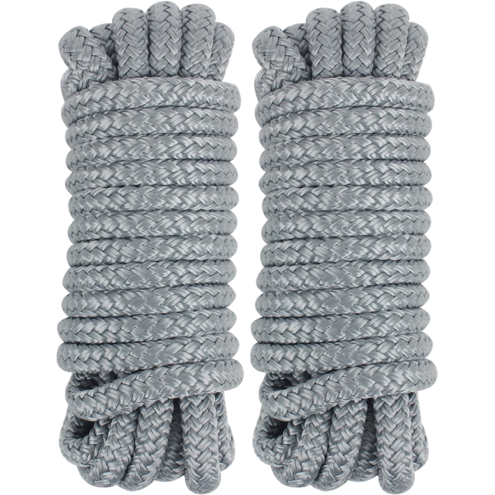 Dock Lines 20' x 1/2" Double Braided Marine Mooring Ropes 2 Pack, Boat Ropes for Docking with 12'' Eyelet Premium Dock Lines for Boats - Grey