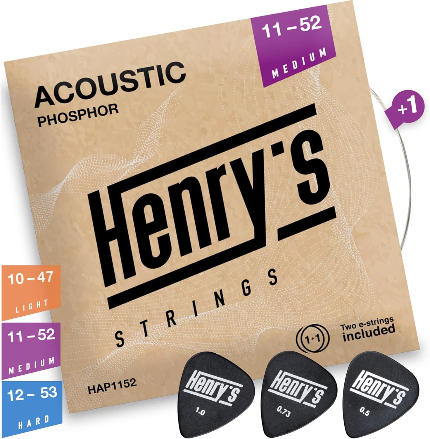 Henry's Acoustic Guitar Strings Medium Extra E1 String