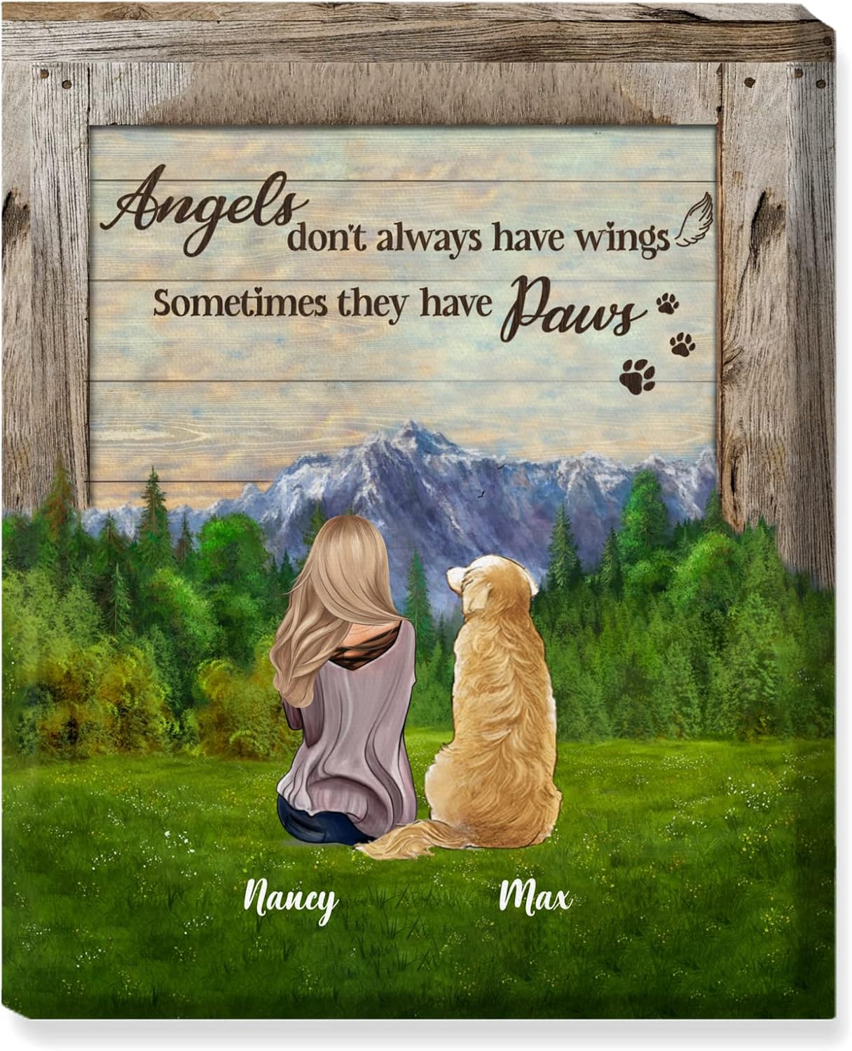 GOSSBY Personalized Custom Canvas (Girl And Dog) Angels don't always have wings sometimes they have paws Animal Poster Valentine's Day Gift Custom Dog Portrait Custom Dog Custom Pet Personality Pet Ca
