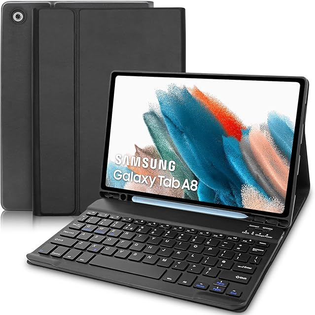 Keyboard Case for Samsung Galaxy Tab A8 10.5 Inch 2022 & Built-in S Pen Holder - Slim Smart Cover with Detachable Bluetooth Keyboard for Samsung Tablet A8 (SM-X200/ X205 /X207),UK Layout (Black)