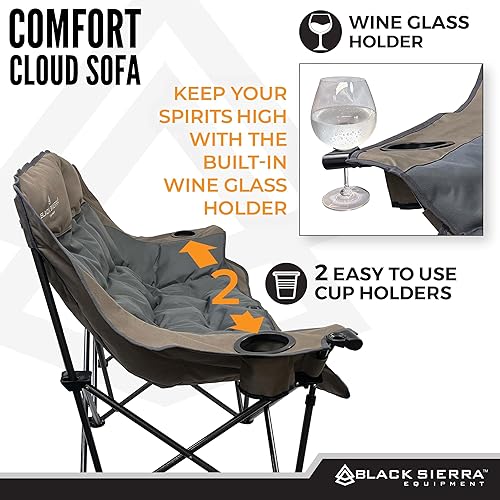 Miniatura 6 de Black Sierra - Silla doble de camping para adultos, sofá biplaza plegable de gran tamaño que soporta 600 libras, sofá acolchado de felpa para