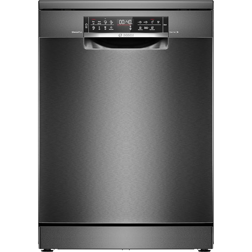 Bosch SMS6ECC12E Serie 6, Lavastoviglie da libera installazione, Home Connect, Extra Clean zone: lavaggio intenso per lo sporco più ostinato, Assistente al lavaggio, Programma Preferito,Nero, 60 cm