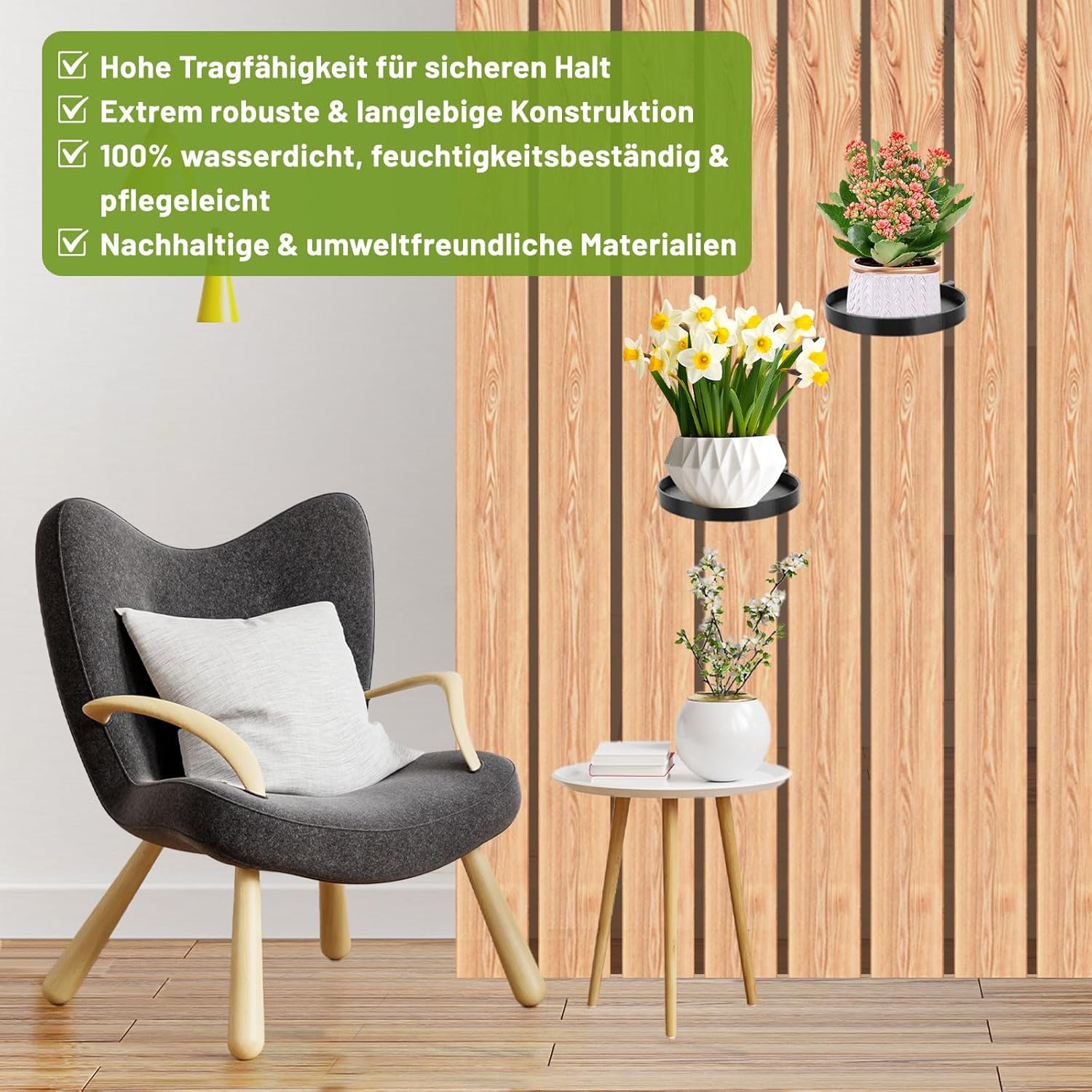 Shelf for Acoustic Panels, Pack of 2 Acoustic Panels Accessories, No Drilling, Wall Panels, Accessories, Plant Holder, Wall Acoustic Panels, Shelf, Black Flower Pot Wall