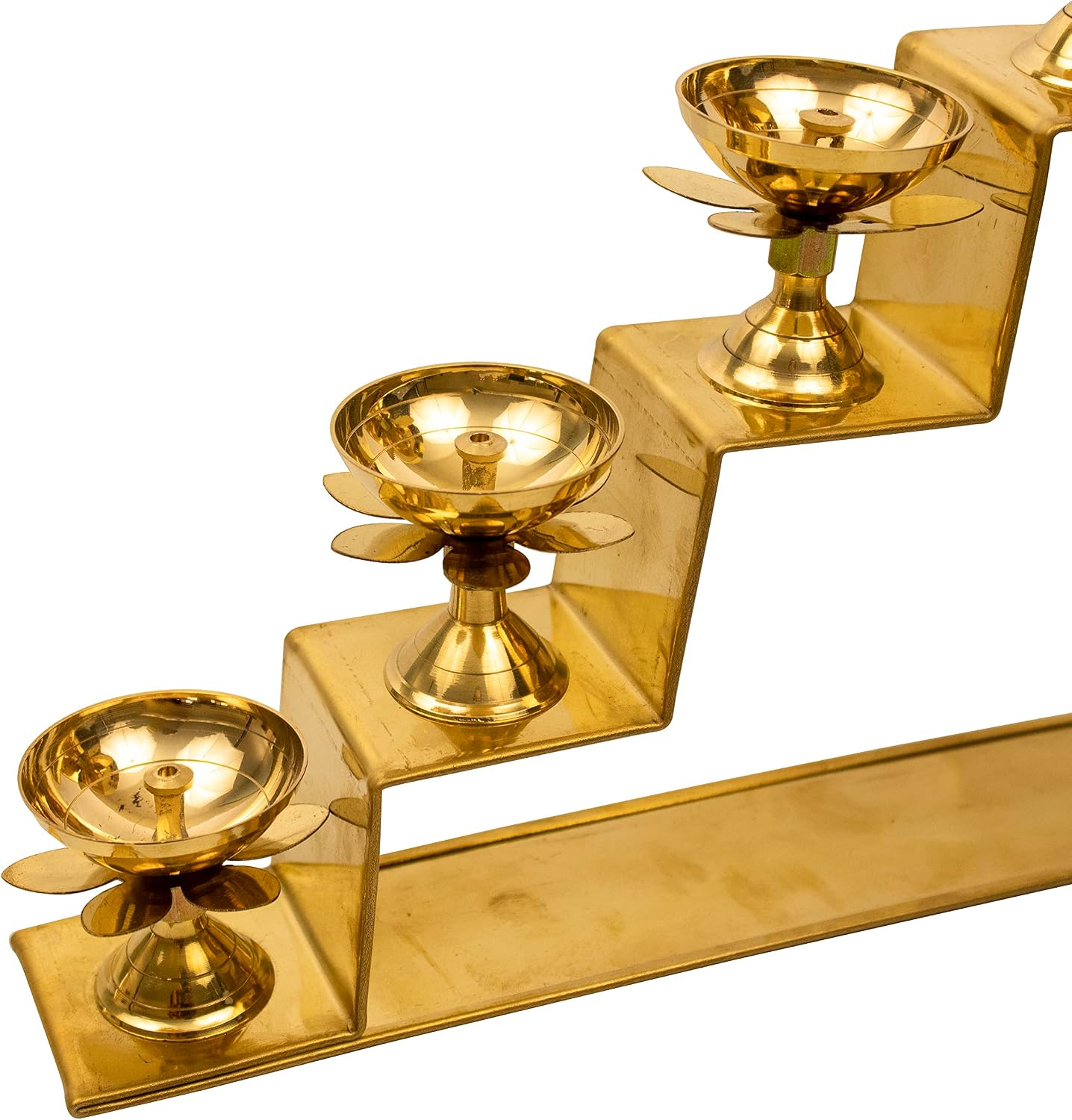 Spillbox Traditional Brass Diya for Puja|Pooja Aarti|Panchdeep Oil Lamp Holder for Mandir|Deepak Diwali Decoration, Home Temple, Spiritual Gifts|Indian Puja Deepam Stand- 5 Step Diya
