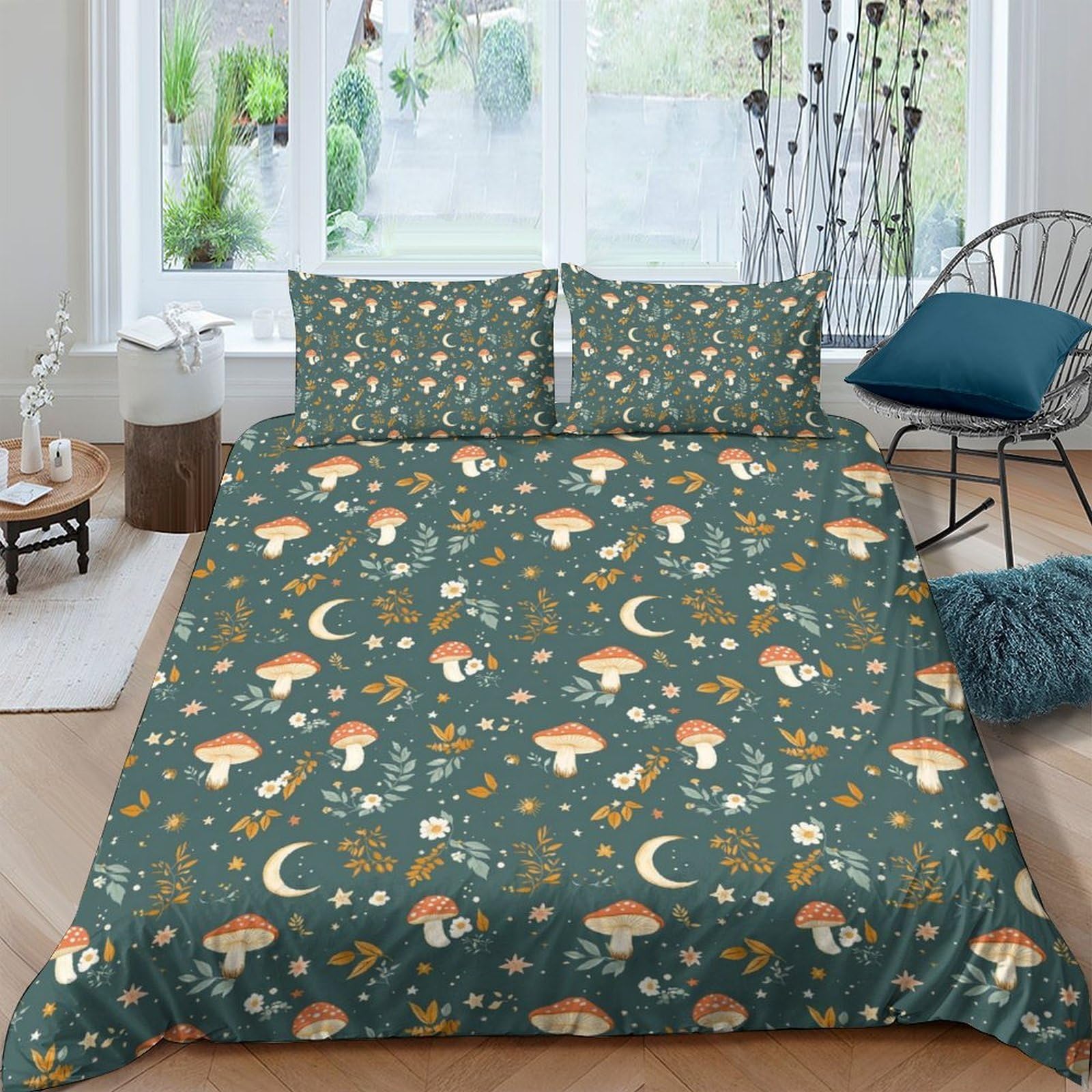 Ctjqhvkz Style-5 3D Printed Forest Mushroom Fitted Sheet Microfiber Soft Breathable Moon Star Mattress Cover Bedroom Decor Single（135X200cm）