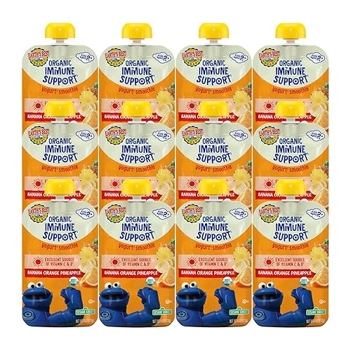 Earth's Best Batido orgánico de frutas de apoyo inmunológico piña naranja plátano, 4 onzas (paquete de 12)