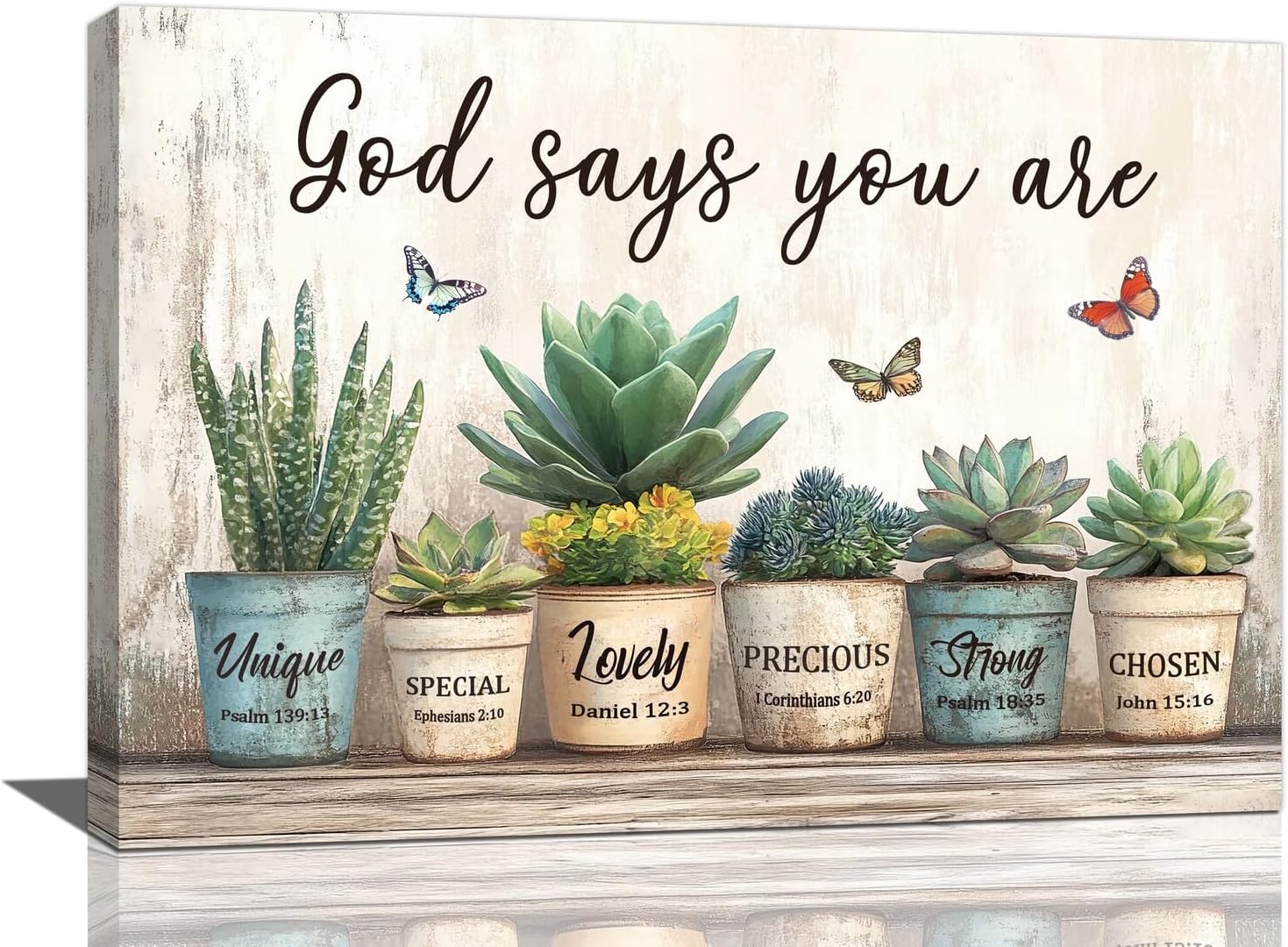Farmhouse Succulent Wall Art Rustic Succulent Pictures Decor God Says You Are Bible Verse Canvas Painting Modern Framed Prints Artwork for Home Bathroom Bedroom Living Room 24"x16"