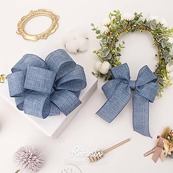 Amazon.com: Ribbli Faded Denim Linen Wired Ribbon, 1-1/2