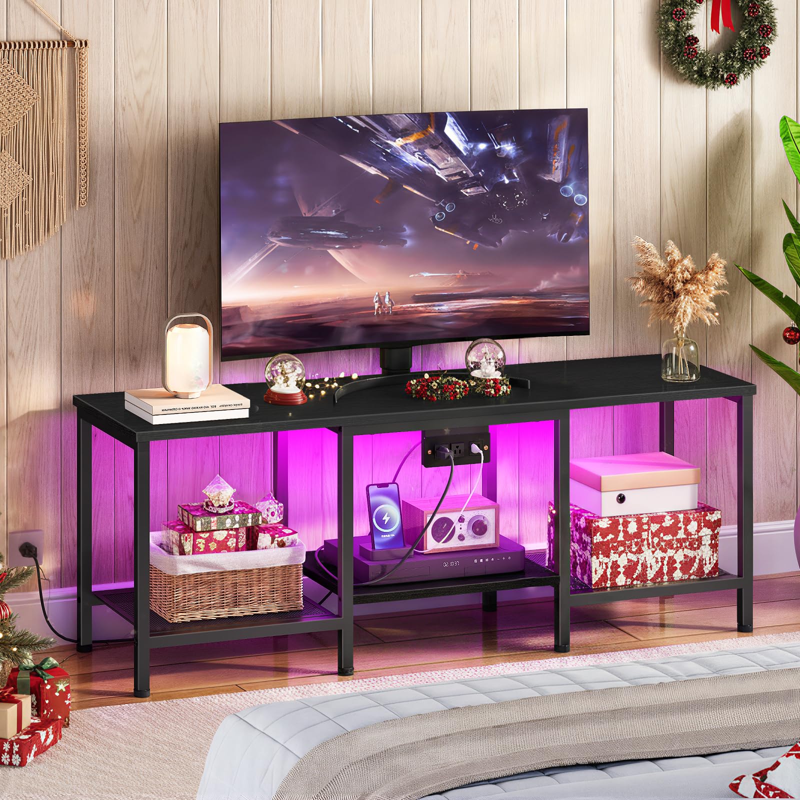 TV Stand with Charging Station, Fits to 55 Inch