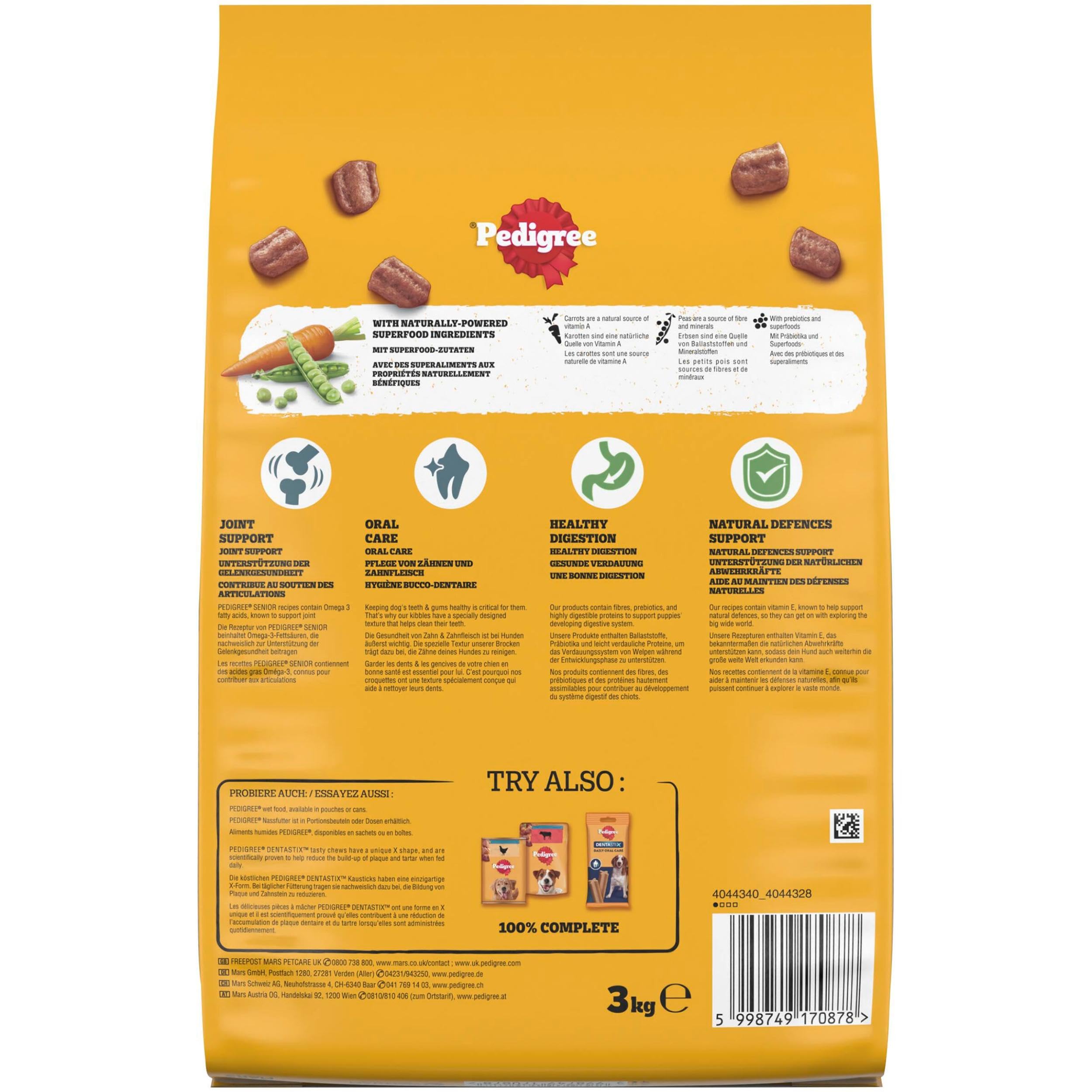 Pedigree Complete Senior Hundetrockenfutter mit Geflügel & Gemüse 3 x 3kg