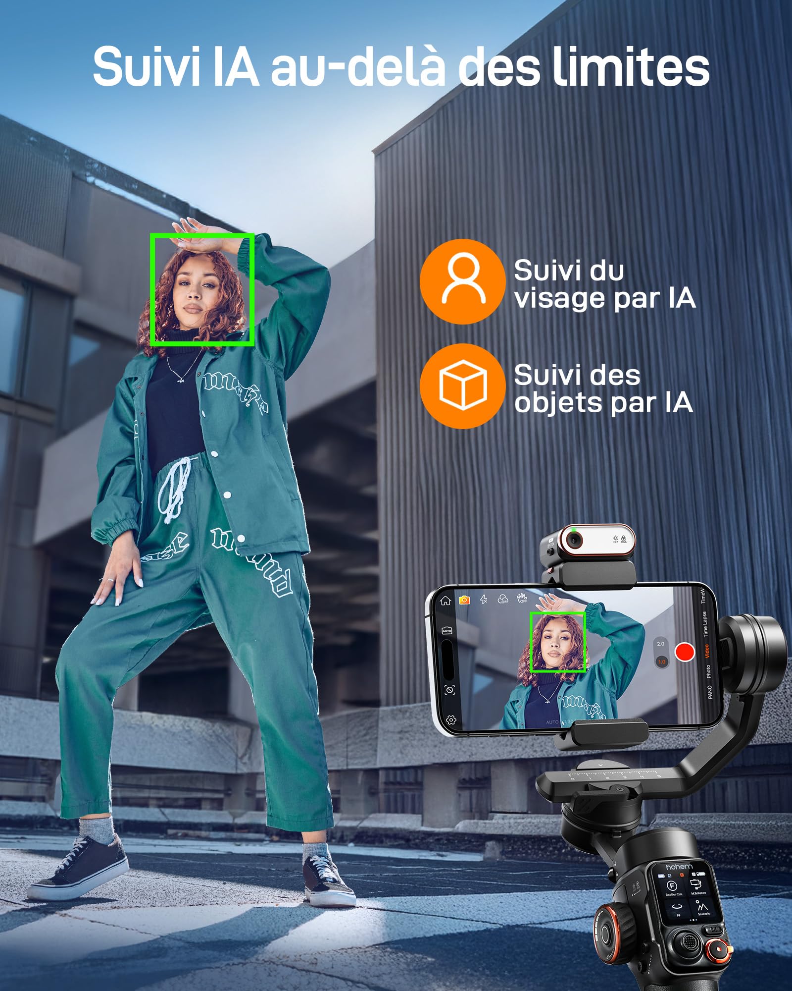 hohem iSteady M7 Gimbal Smartphone, Stabilisateur Gimbal avec Suivi AI, télécommande détachable à écran Tactile de 1,4", Tige Extensible intégrée, lumière de Remplissage, stabilisateur de téléphone