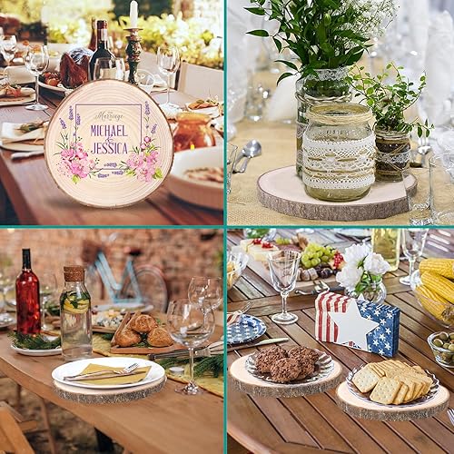 Miniatura 4 de 8 rebanadas de madera de 10 a 12 pulgadas, rebanadas de madera redondas naturales para centro de mesa, círculos de madera grandes de árbol de