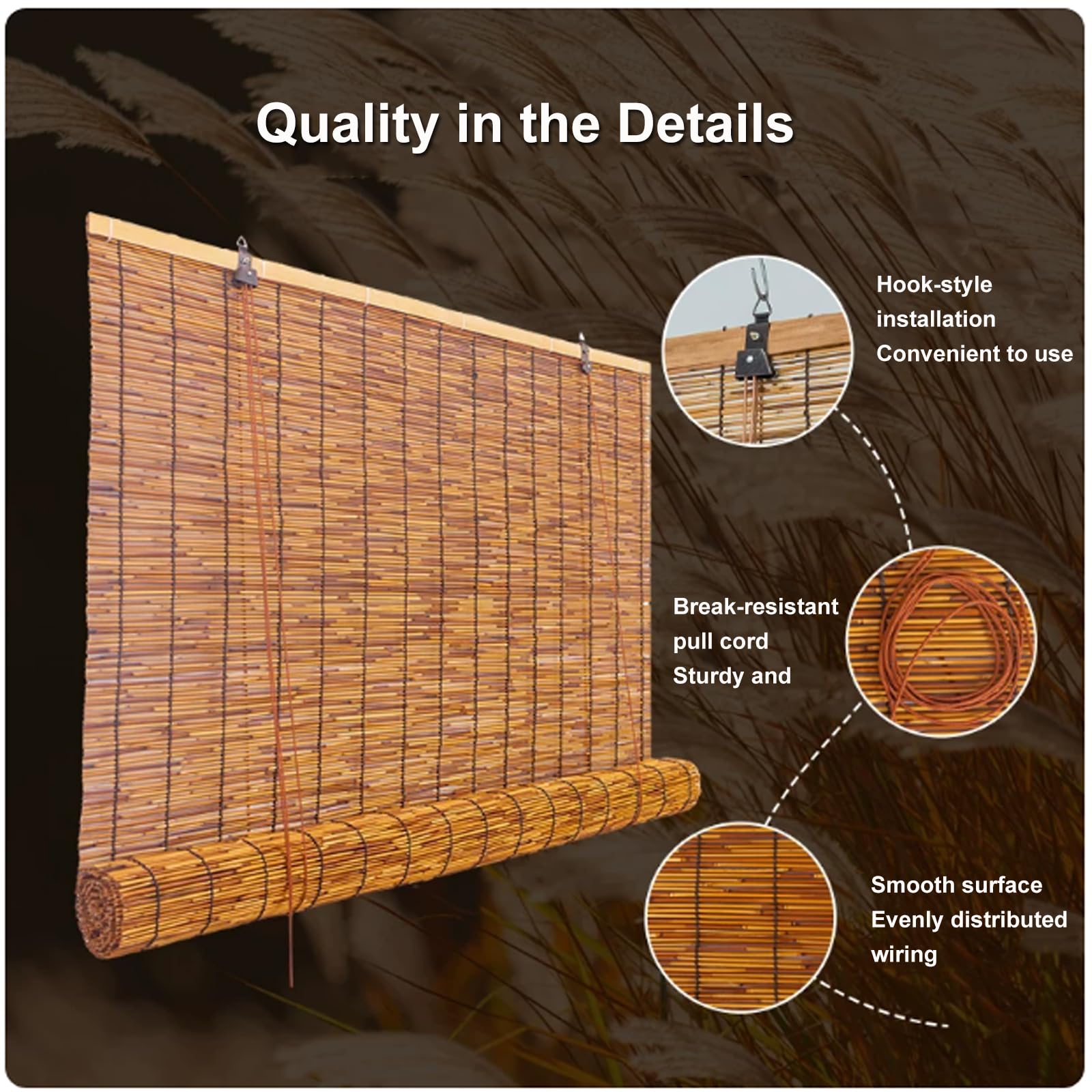 Tenda a Rullo in Bambù Naturale,Avvolgibile Bamboo,Reed Curtain,50-170cm (W155xH300cm)