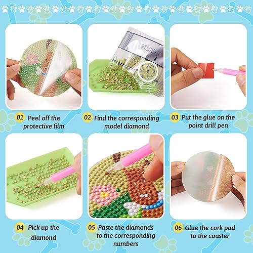 Miniatura 6 de PandaHall Kit de arte de posavasos de pintura de diamante de girasol 5D, 8 piezas, patrón de flores, mandala de taladro completo, base de corcho con