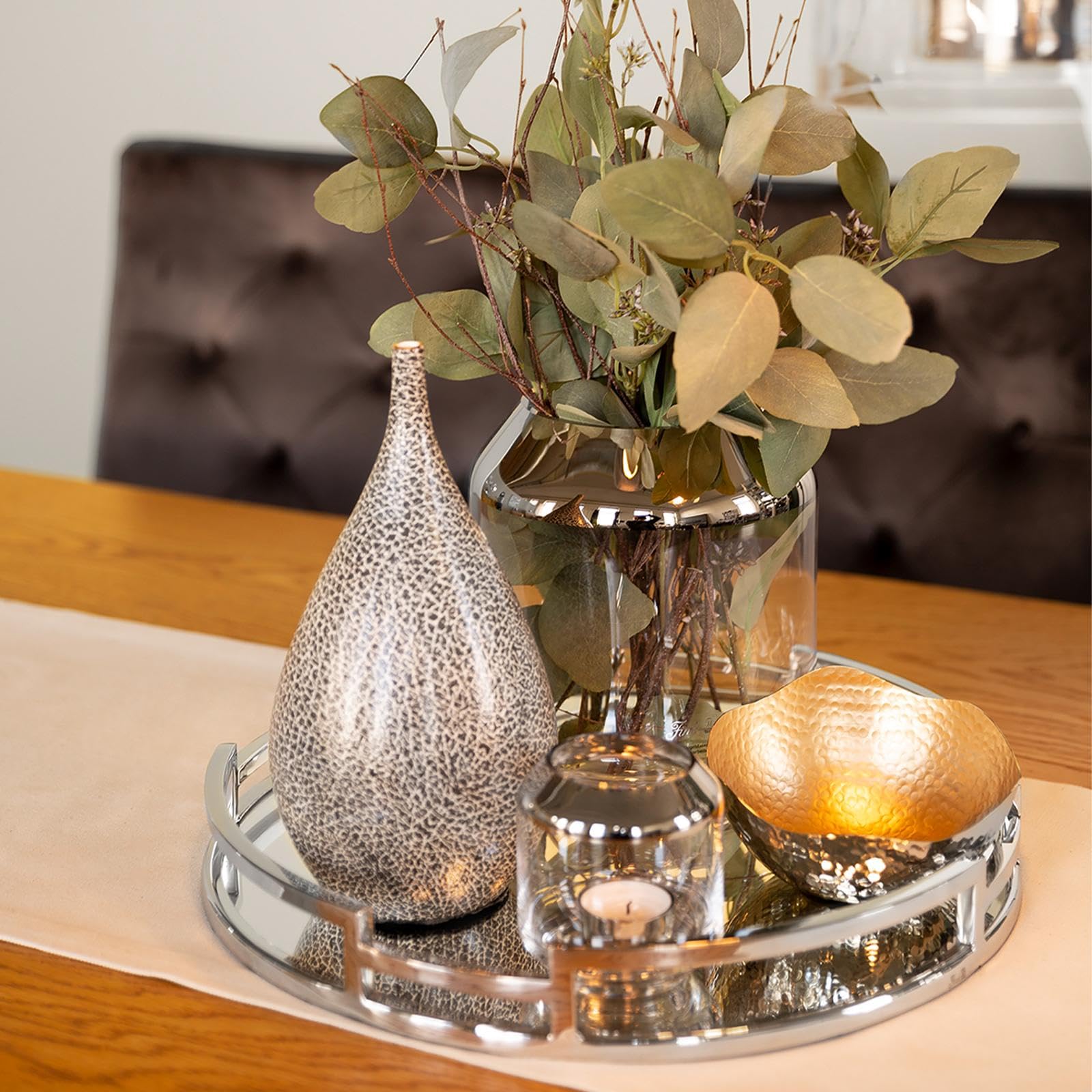 Fink Spiegeltablett rund 40x5 cm aus Edelstahl - dekoratives Serviertablett und vielseitiges Dekotablett für Gläser, Kerzen oder Schmuck - stilvolles Wohnaccessoire für Tischdekoration & Sideboard