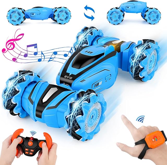 BAZOVE Remote Control Car RC Car Toys for Kids - 1:18 Scale 4WD Twisting RC Drift Car with Light Music - 2.4GHz Rechargeable All Terrains Hand Controlled Car - Toy Gift for Boys Girls Adults (Blue)