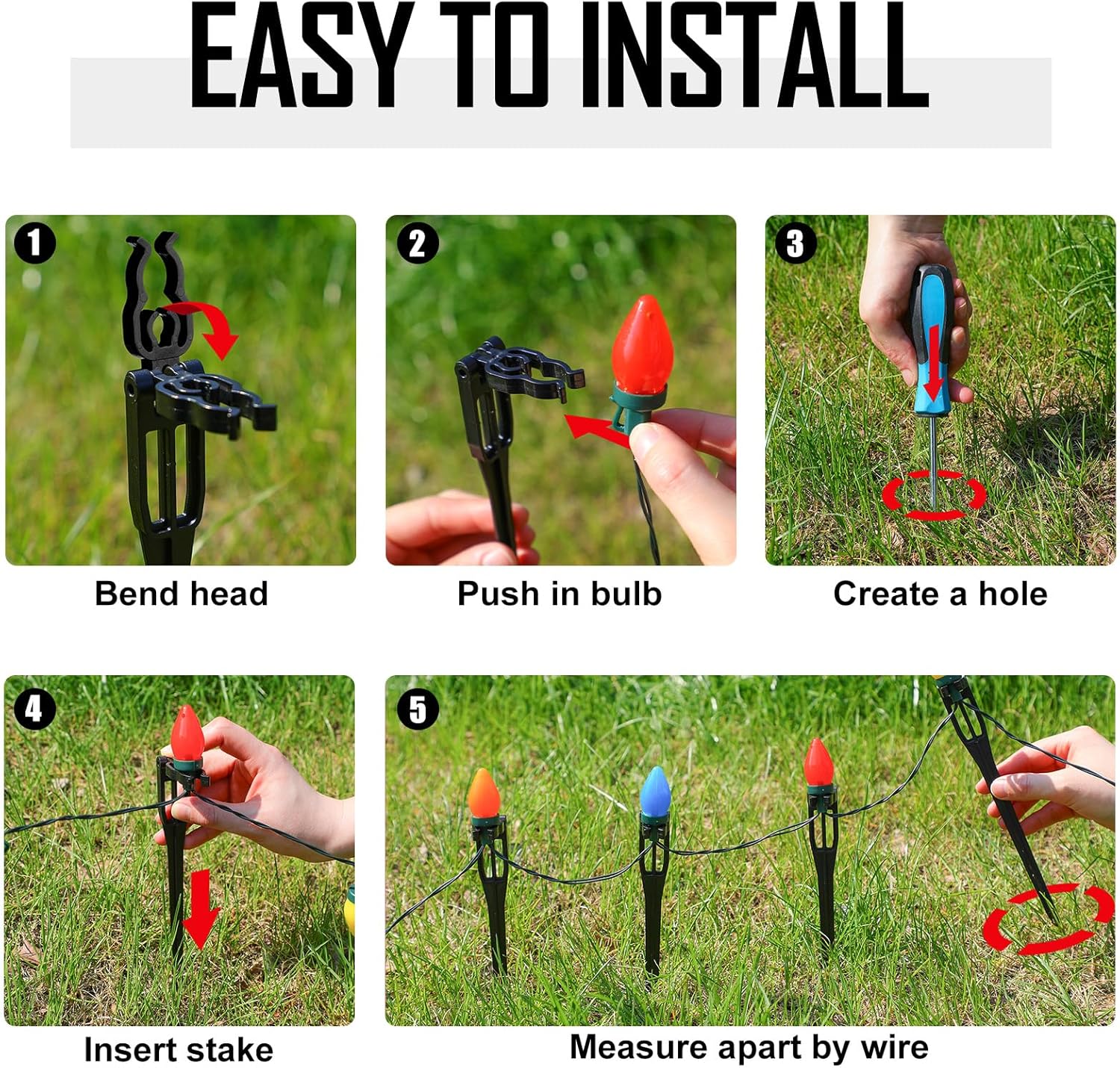 Suzile Christmas Light Stakes for C9 C7 9.5'' Tall Xmas Yard Stakes Plastic Christmas Lights Outdoor Universal Yard Lawn Holiday for Garden Lawn Path Walkway Holiday