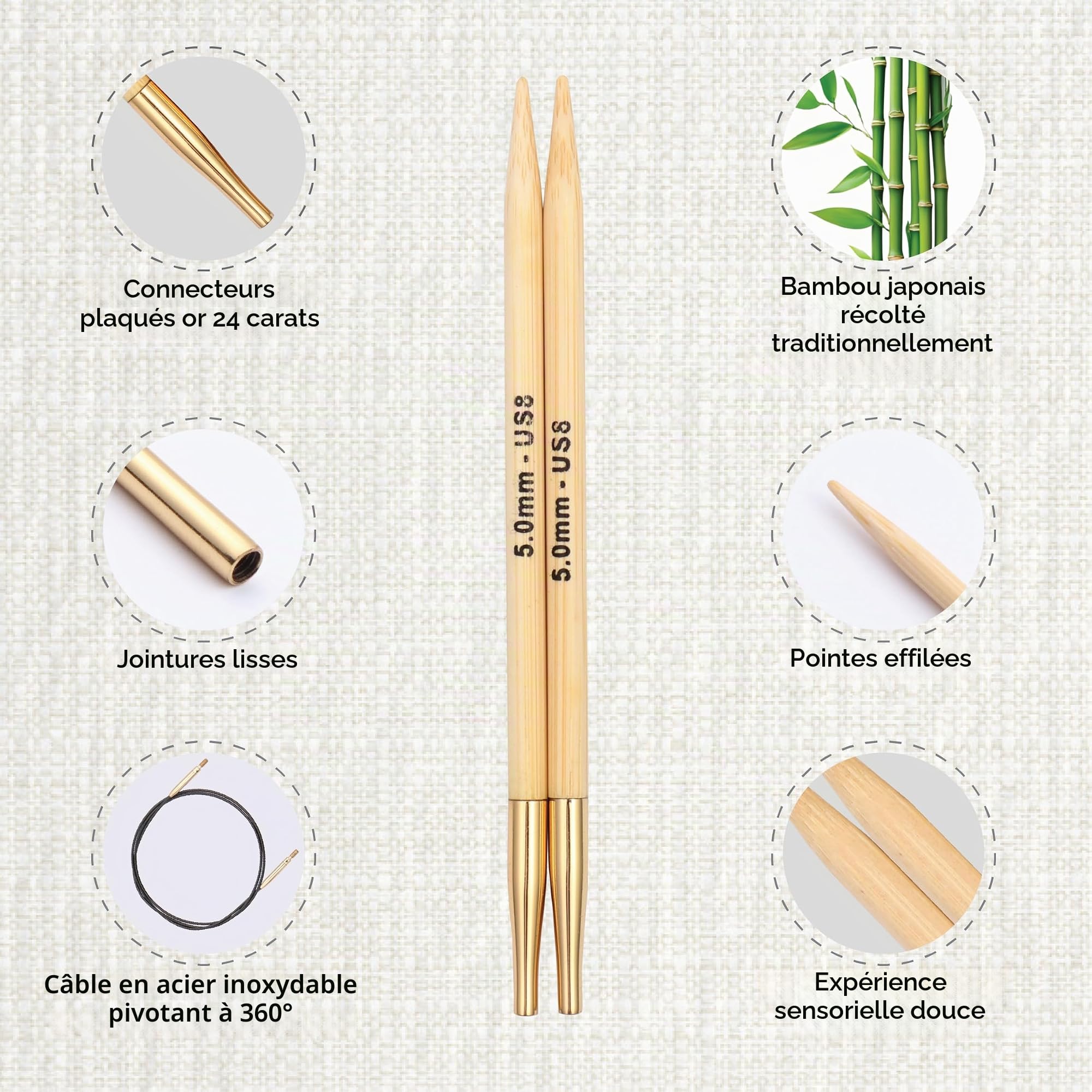 KnitPro Set de pointes d'aiguilles interchangeables en bambou