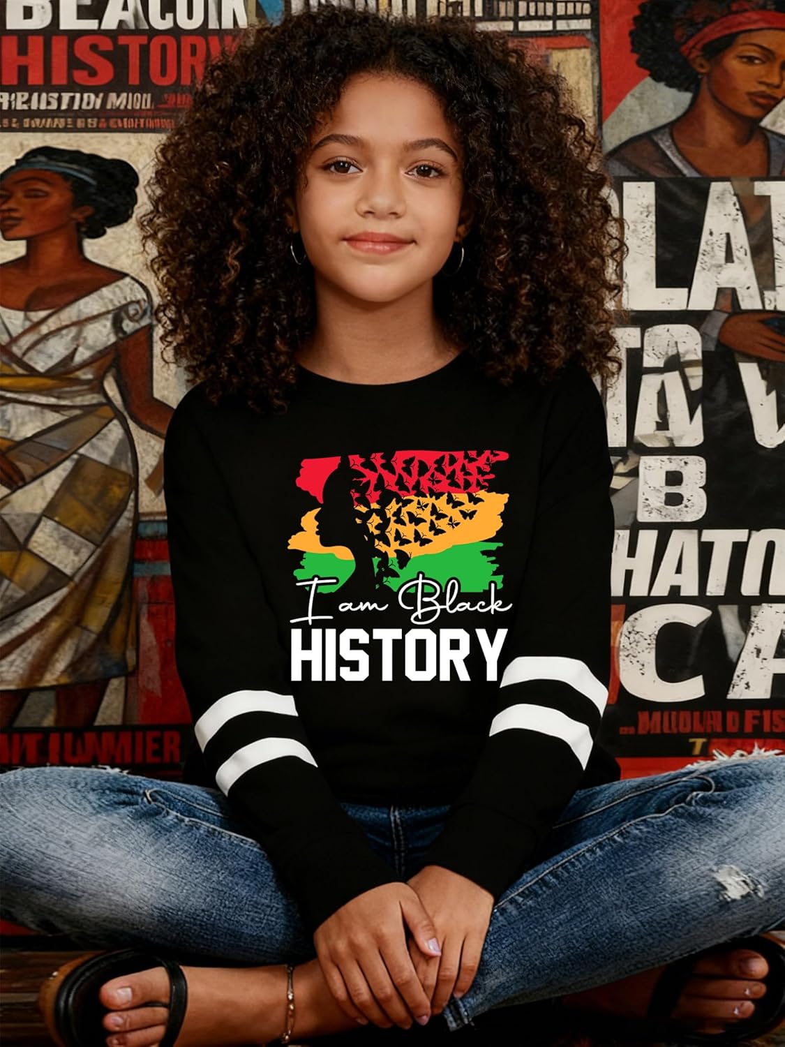 VVNTY Kids Black History Month Shirt Boys Girls Freedom Day Tee Black History Long Sleeve Tops 5-12y - Image 2