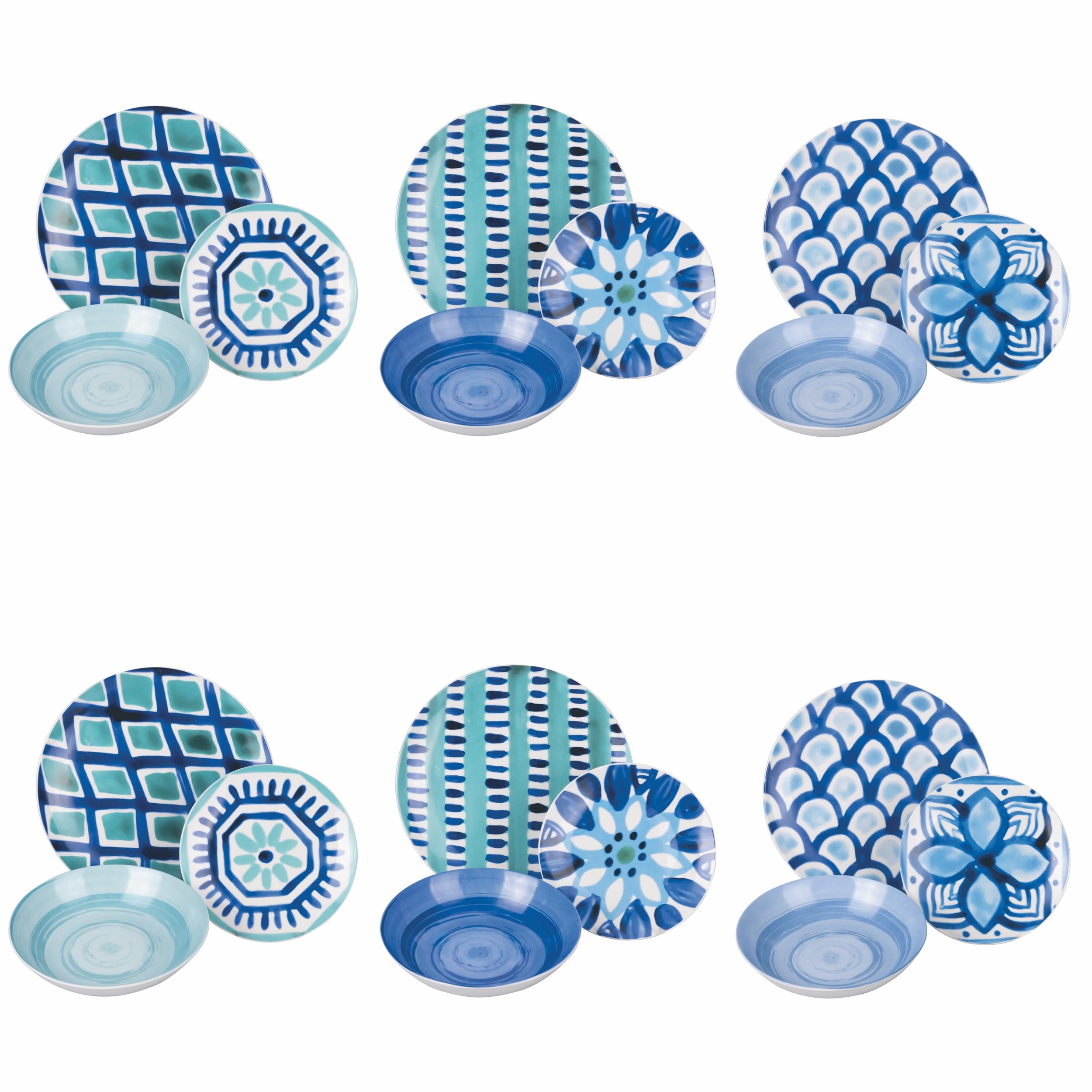 Villa d'Este Home Tivoli Aquazul 18-Piece Porcelain Dinner Set with 3 Different Places