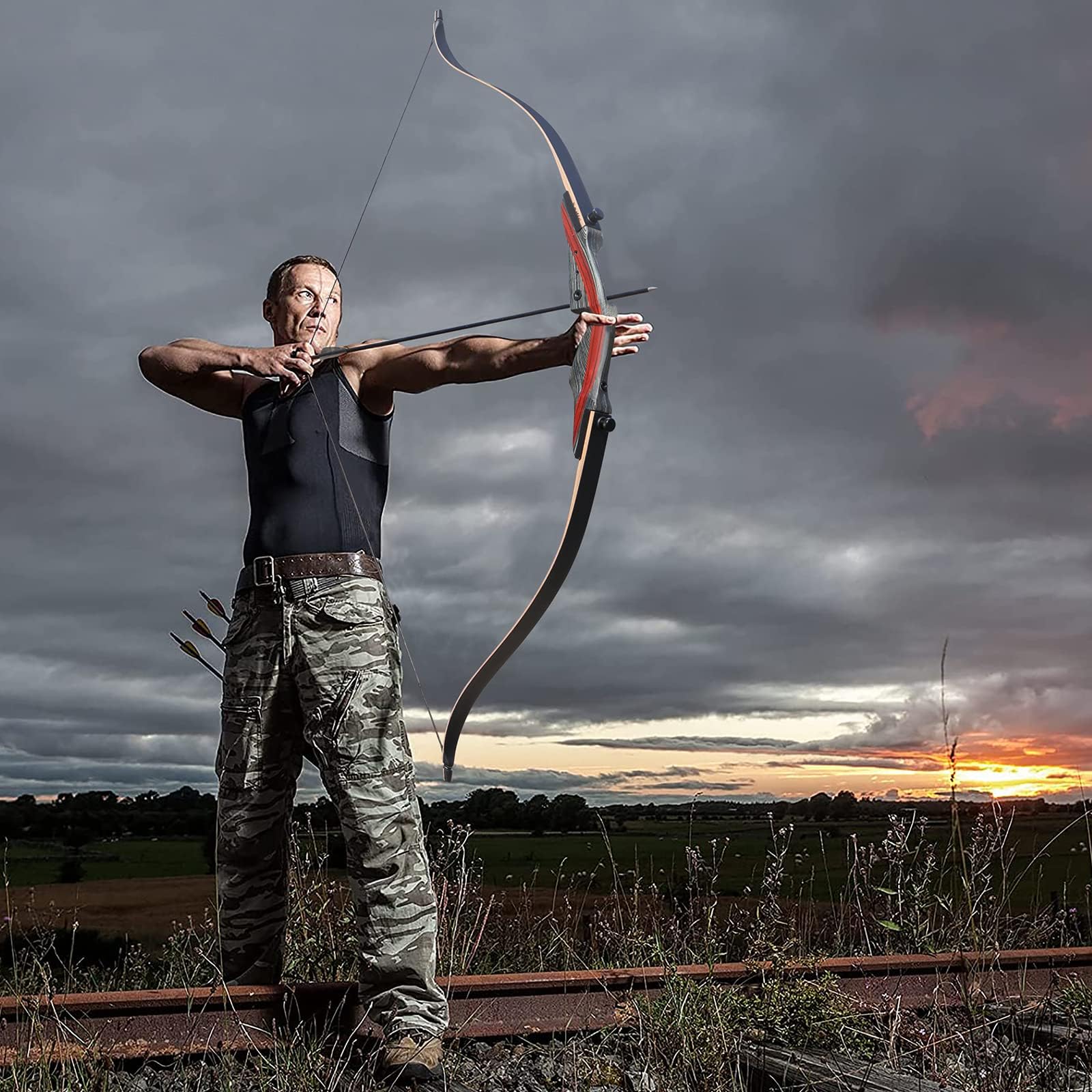 wolfman 62" Bogenschießen Recurve Bogen und Pfeil für Erwachsene 20-50lbs Takedown Holzbogen Set Recurvebogen Set für Jagd & Zielschießen Rechtshänder