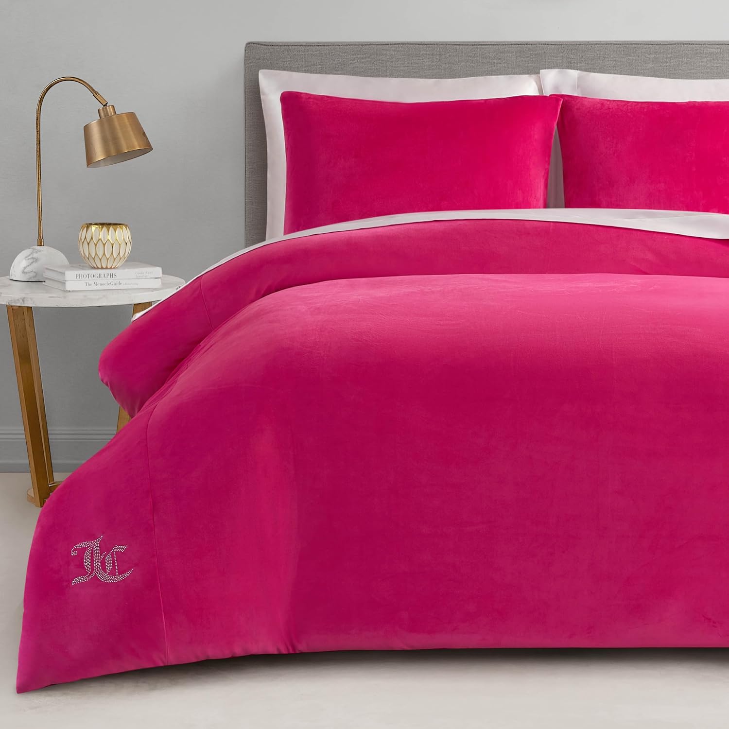 Juicy Couture Hot Pink Velour Twin/Twin XL Comforter Set - 2 Piece Luxury Bedding Ensemble Hot Pink Twin/Twin XL Comforter Set