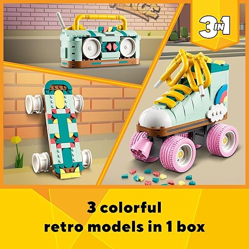 Miniatura 2 de LEGO Creator 31148 - Kit de construcción de patines retro 3 en 1, se transforma de juguete de patinaje a mini patineta a radio Boom Box, regalo de