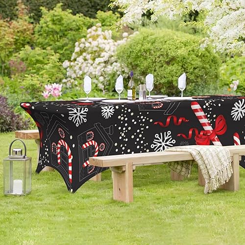 Miniatura 6 de Manteles rectangulares elásticos ajustables de Navidad con piruletas para eventos, protector de mesa de elastano, protector de mantel lavable para
