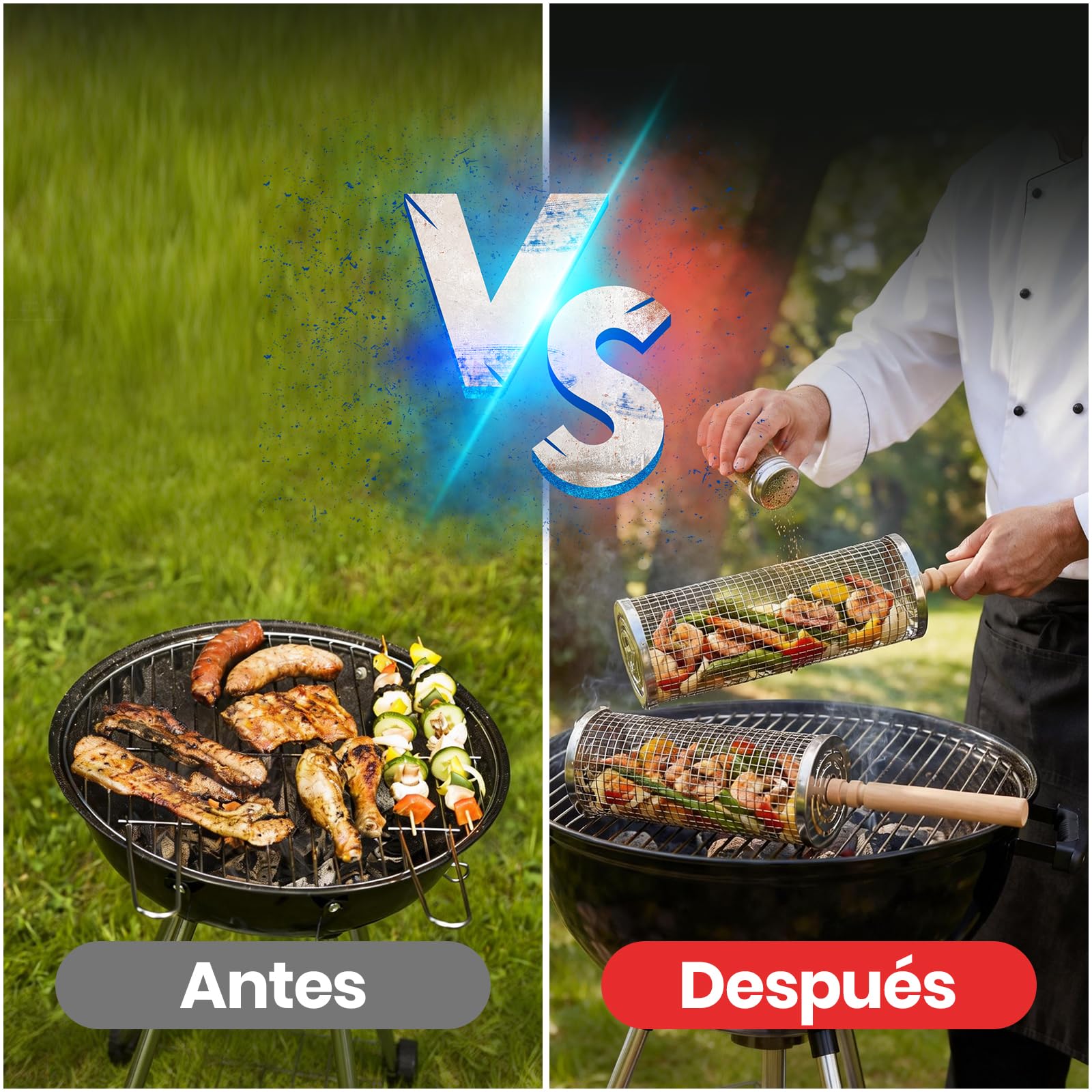 18 Piezas Set de Cesta de Parrilla Rodante, Acero Inoxidable 304, Set Completo de Accesorios para Barbacoa con Pinzas, Guantes, Cepillo de Limpieza, Bolsa & Más, Regalo para Hombre Papá