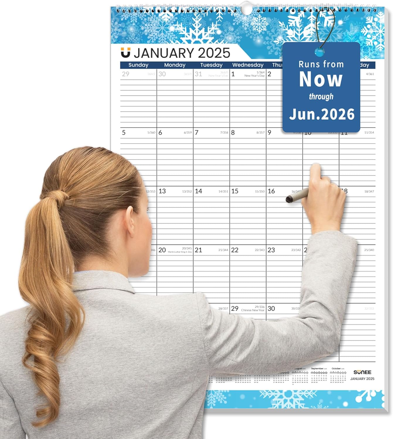 SUNEE 2025 Wall Calendar Large 22.75"x15.5" with Lines, 21 Month Calendar from Now to June 2026, Vertical Extra Large Monthly Calendar 2025 for Wall, Seasons Color
