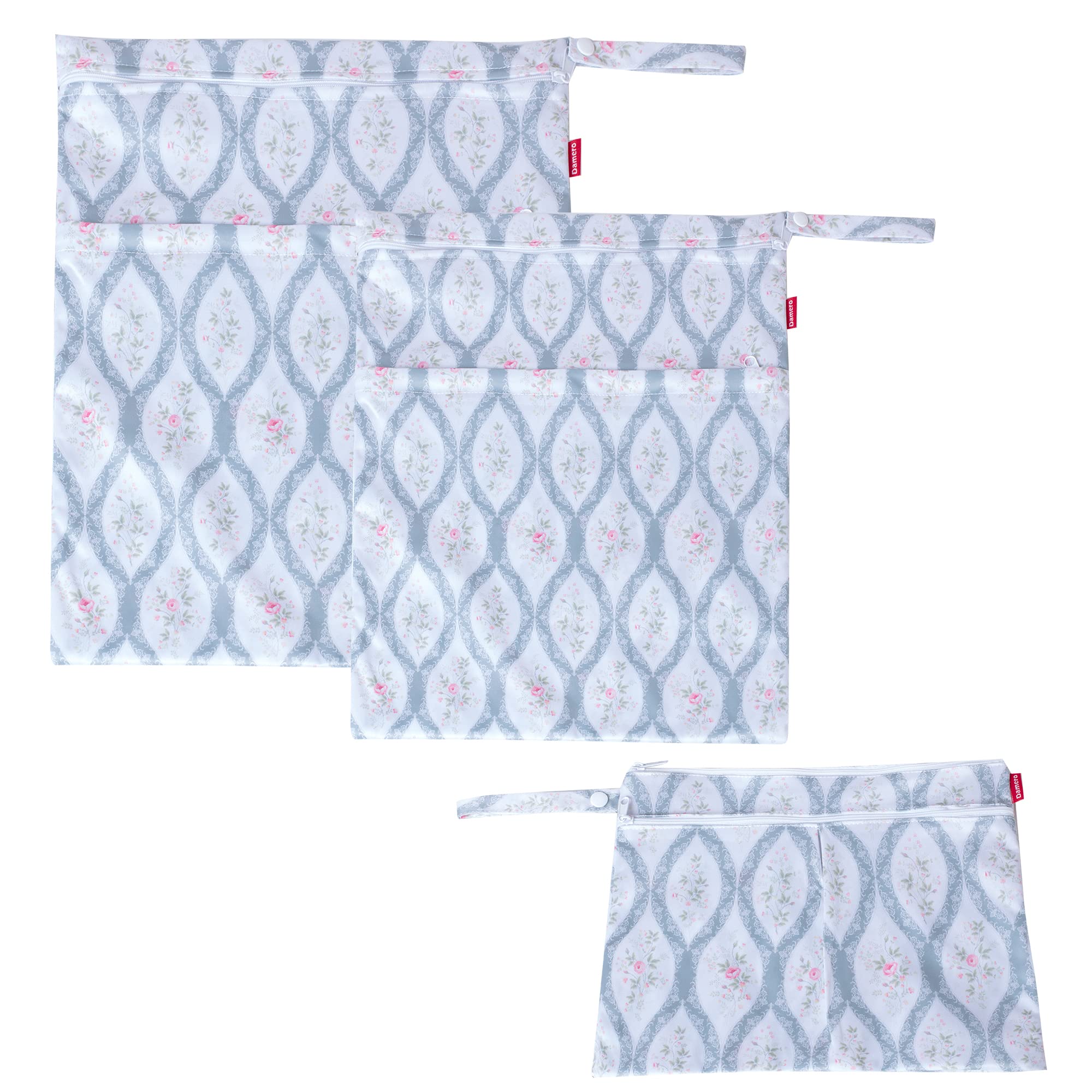 Damero3 PCS Travel Laundry Bag, Reusable Wet Dry Bag, Washable Dirty Clothes Bag Bathing Suit Workout Bag for Gym Swimming Yoga Laundry Wet Clothes, Spiral Flowers