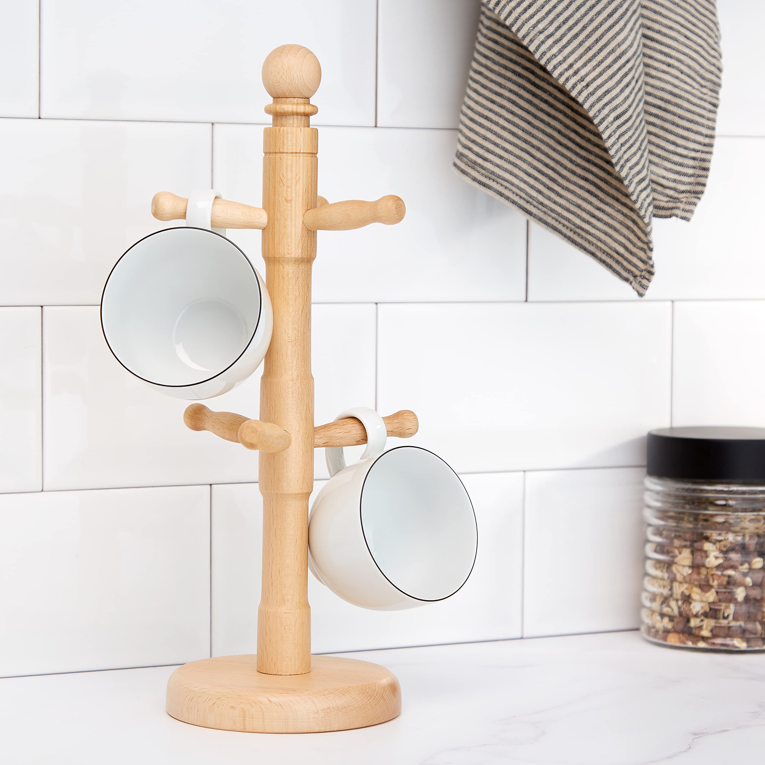 KitchenCraft Pionowy Stojak na Kubki, Drewniany - Kolor Brązowy