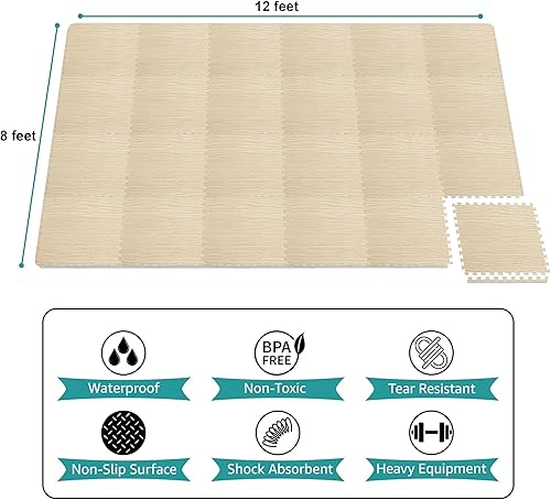 Miniatura 131 de Sorbus Azulejos de grano de madera de 80 pies cuadrados, tapete de espuma EVA entrelazado de azulejos de 3/8 pulgadas de grosor, rompecabezas