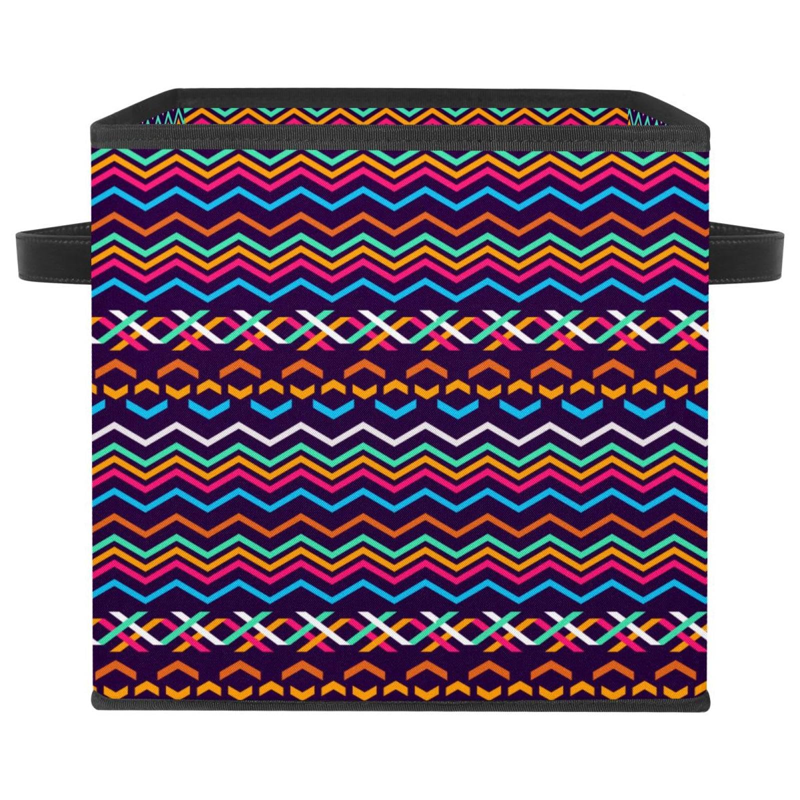 Boîte de rangement pliable avec poignées et motif de vague colorée en tissu