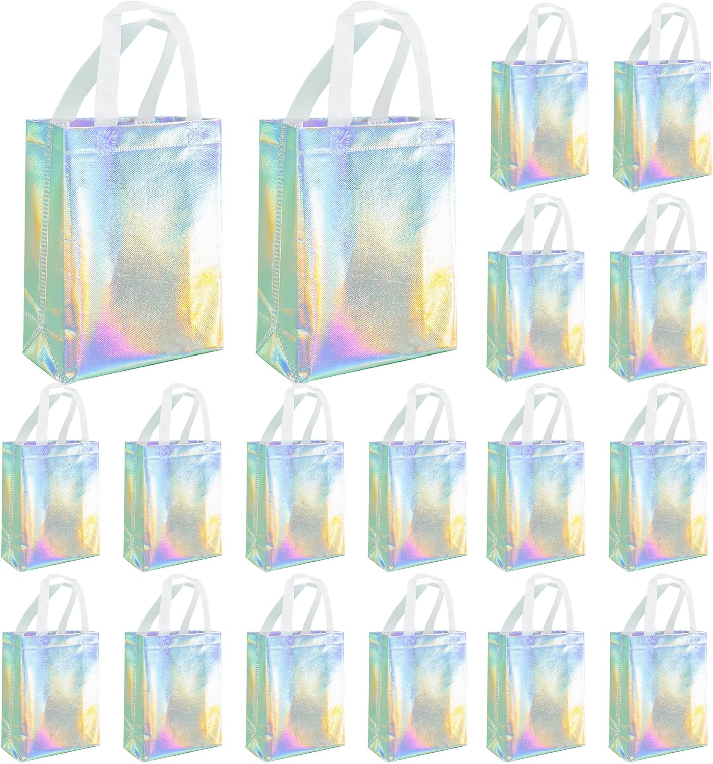 W WINTMING 24 Pcs Holographic Gift Bags with Handles Stunning Reusable Holographic Iridescent Party Favor Bags Welcome Bags for Birthday Holiday Wedding Christmas (8'' Medium Size)