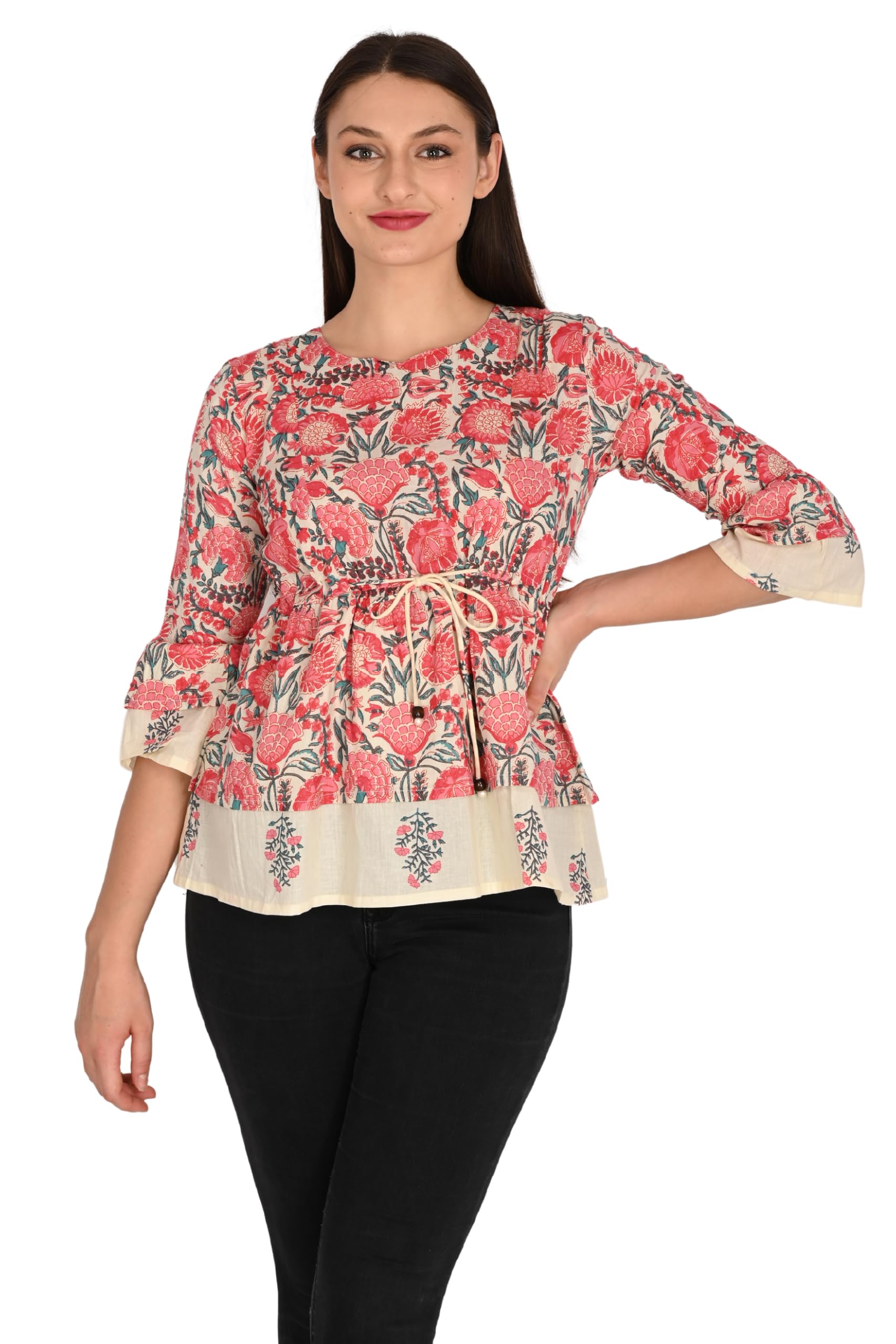 rajnandini Women's Pure Cotton Jaipuri Printed Short Top (JOPLJPR711R-P_Cream_P)-picture-52