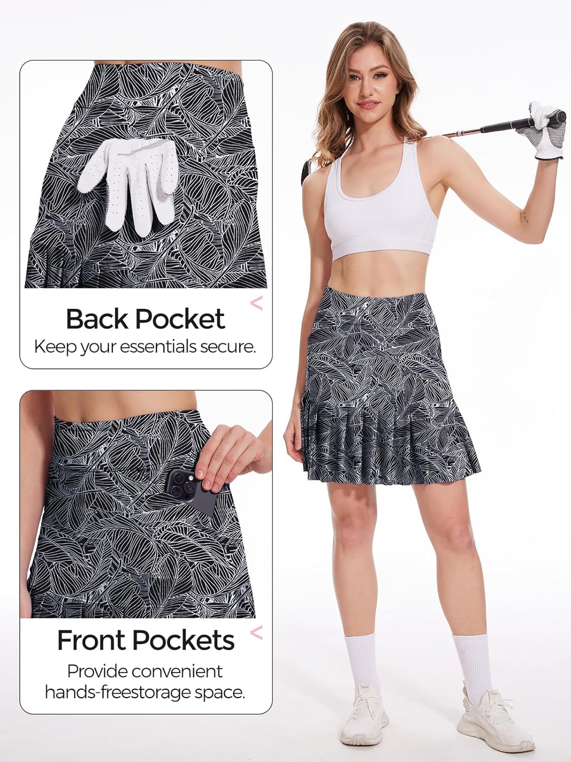 M MOTEEPI 19" Golf Skirts for Women Knee Length Ruffle Hem Skirt Tennis Skirt Athletic Skort for Workout Running