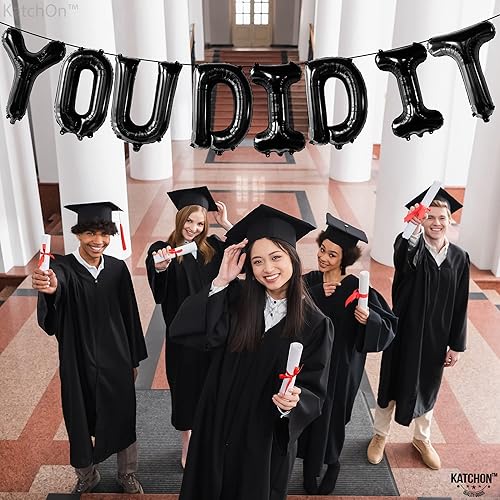 Miniatura 2 de KatchOn, Globos negros con el texto en inglés You Did It de 16 pulgadas Cartel de You Did It para decoraciones de fiesta de graduación 2025 Banner
