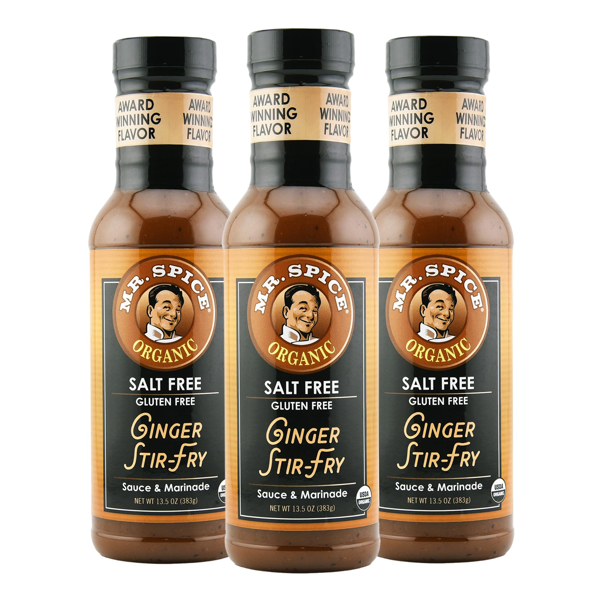 Mr. Spice Organic Ginger Stir Fry Sauce, Salt Free Stir Fry Sauce (0 mg/serving), Gluten Free, Low Sodium Sauces for Marinade, Wok & Air Fryer, No Salt Award-Winning Flavor, 13.5 Ounce (Pack of 3)