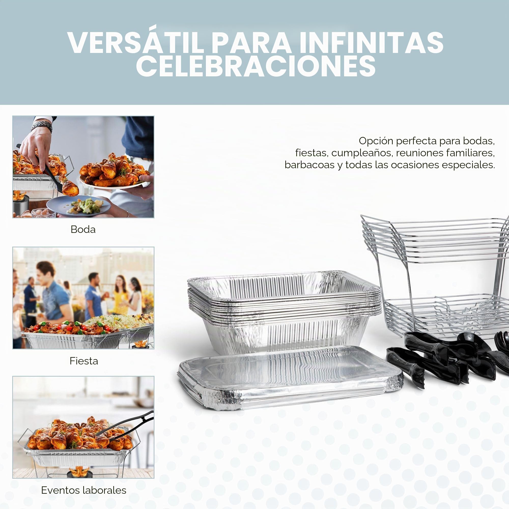 Alpha Living Juego de 6 Platos Desechables para bufé, Calentadores de Alimentos corporales Soldados para Fiestas, Juego Completo de latas de Combustible, sartenes de tamaño Medio, bandejas de