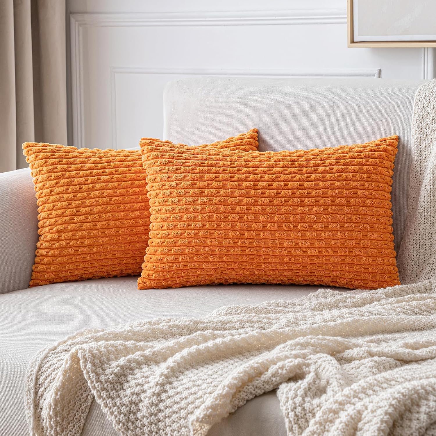 MIULEE Orange Throw Pillow Covers Soft Fall Corduroy
