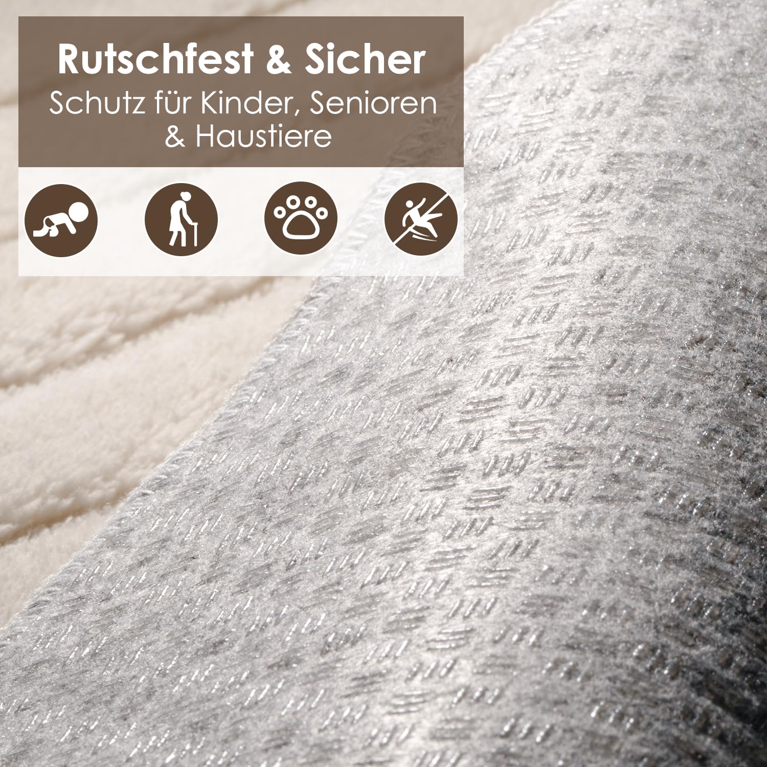 Runder Teppich Beige Ø 120 cm mit Relief-Struktur Kreise, Weicher Soft-Flanell, rutschfest, Waschbar & Faltbar, Deko-Akzent für Kinderzimmer & Leseecke