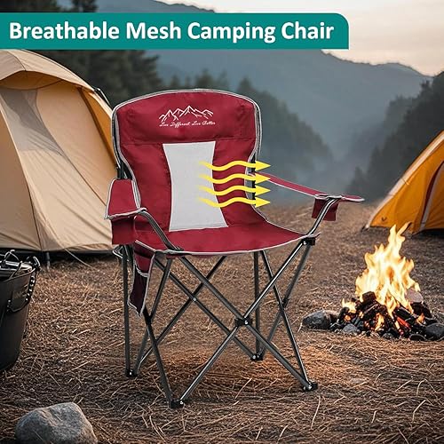Miniatura 5 de Silla de camping plegable para exteriores con soporte para tazas, bolsa de almacenamiento, pies grandes antideslizantes, capacidad de 325 libras,