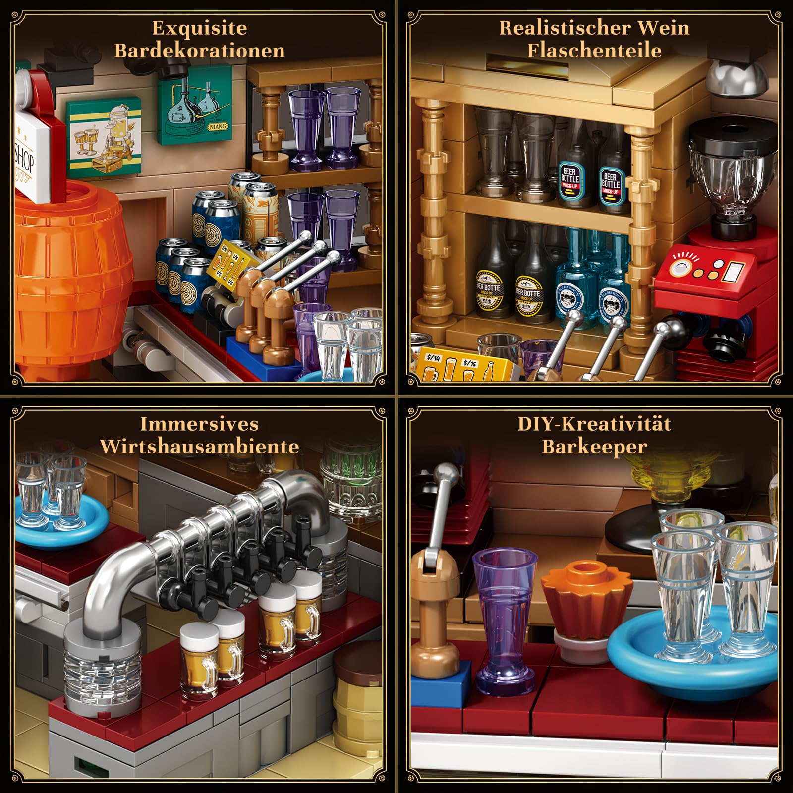 Reobrix Bierpub Modell, Retro Kneipen-Diorama, 588 Teile