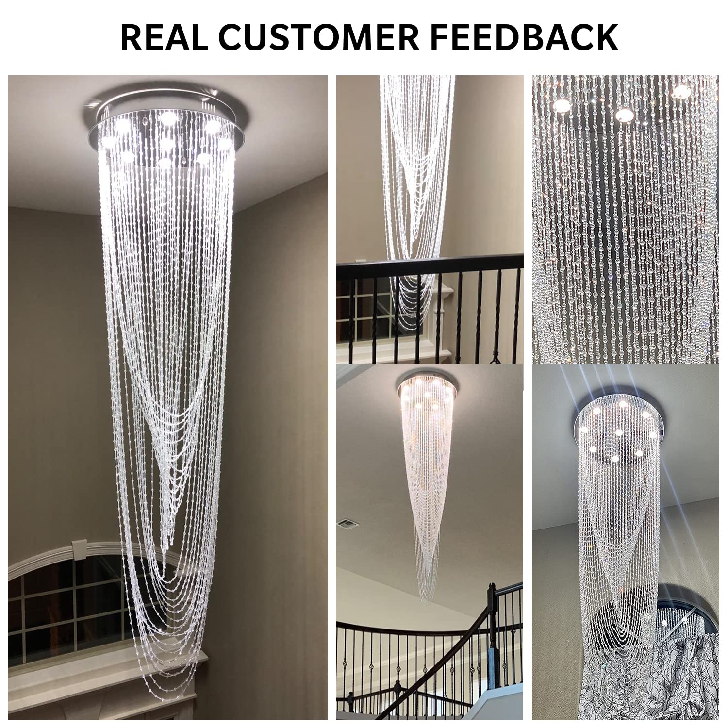 7PM Foyer Chandeliers Crystal High Ceiling, Modern Crystal Chandelier